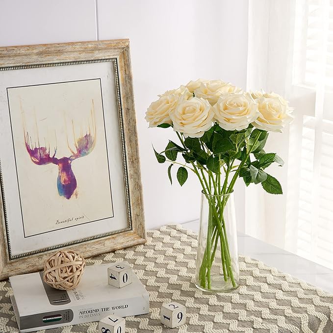 Artificial Rose 10pcs Open Flower Bouquet Faux Rose Stems - Image 2