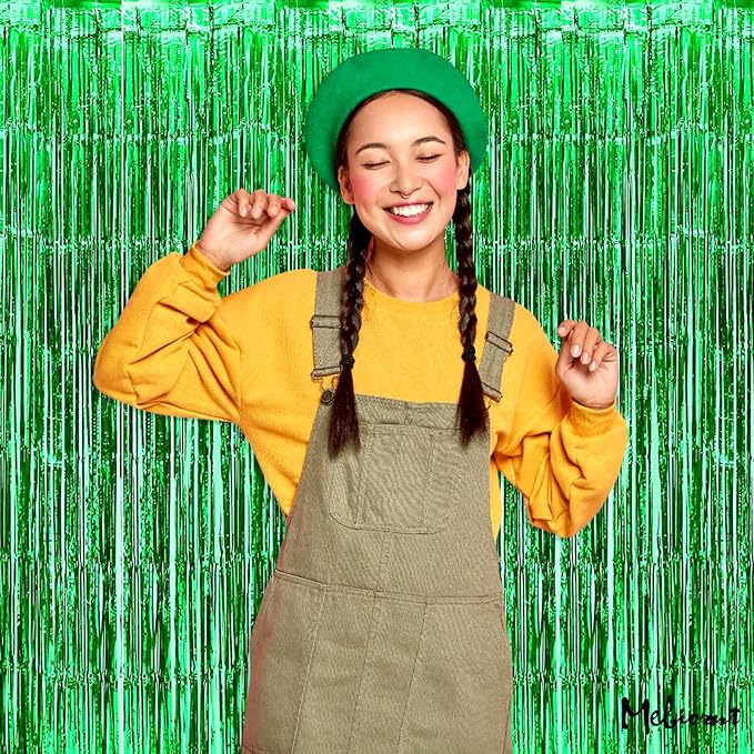 4 Pack Green Fringe Curtain Backdrop, 3.2Ft x 6.6Ft Metallic Tinsel Foil Fringe - Image 5