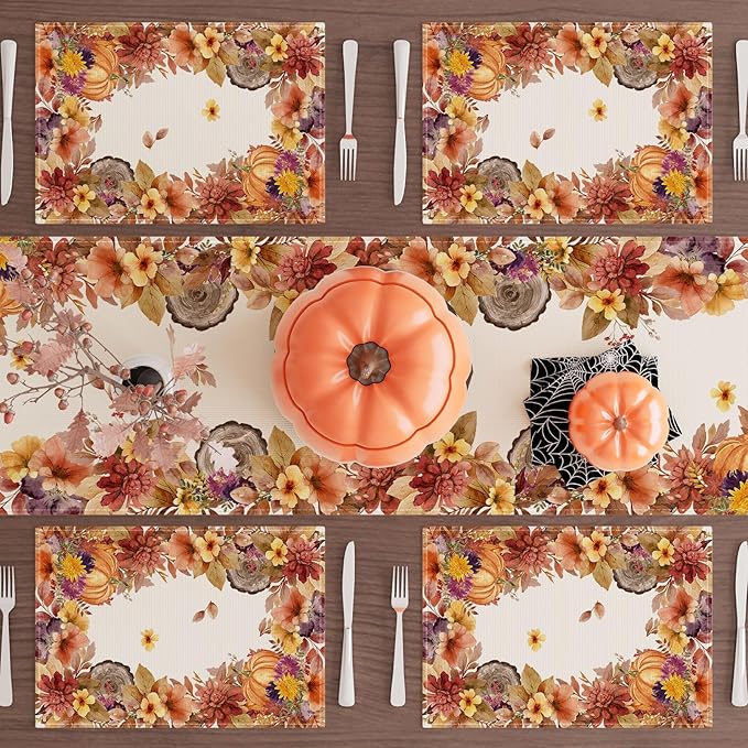 XCHI Fall Color Wild Flowers Watercolor Placemats Set of 4 - Image 4