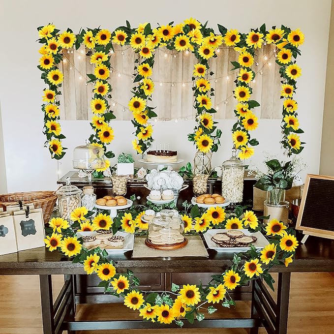 Uieke 3 Pack Artificial Sunflower Garland, 7.5ft/Strand Silk Sunflowers Hanging - Image 5