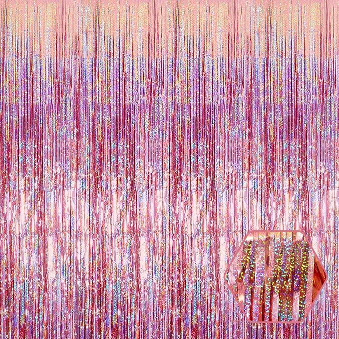 6 Pack Rose Gold Foil Fringe Curtain Backdrop, 3.28Ft x 8.2Ft Metallic Tinsel by Ferwzsr