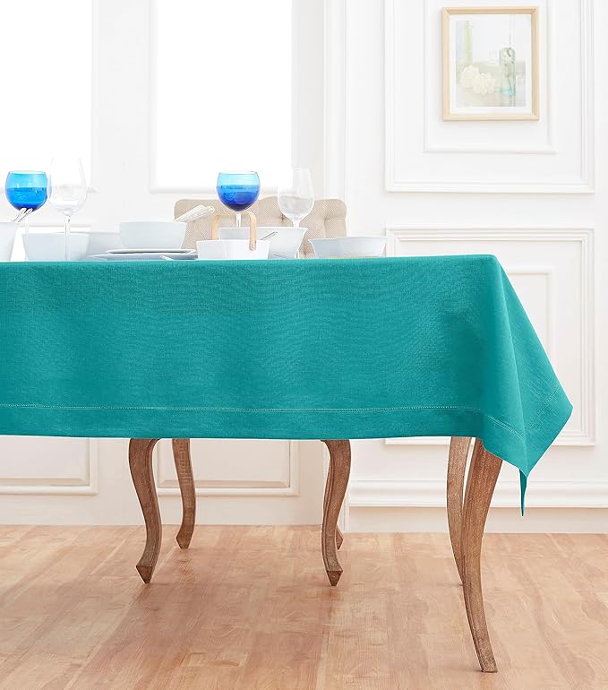 Solino Home Teal Linen Tablecloth 60 x 108 Inch - Image 4