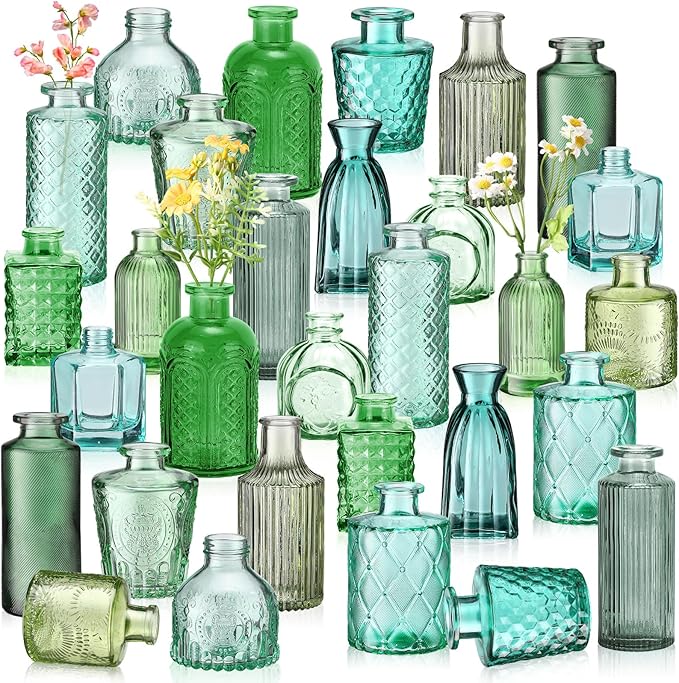 Yaomiao 30 Pcs Vases Bulk Colored Flower Glass Vases Bud Vintage Colored Glass by Yaomiao