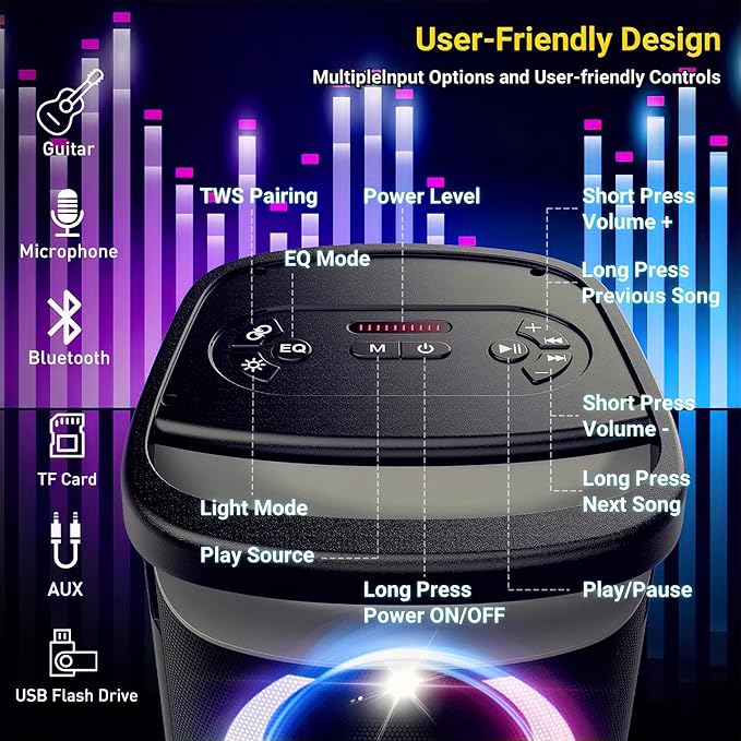 Portable Bluetooth Speaker: 160W Peak Powerful Loud Sound Deep Bass Wireless - Image 6