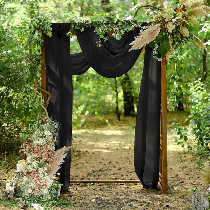 PARTISKY 10ftx7ft Black Chiffon Backdrop Curtains, Wrinkle-Free Sheer Fabric - Image 5