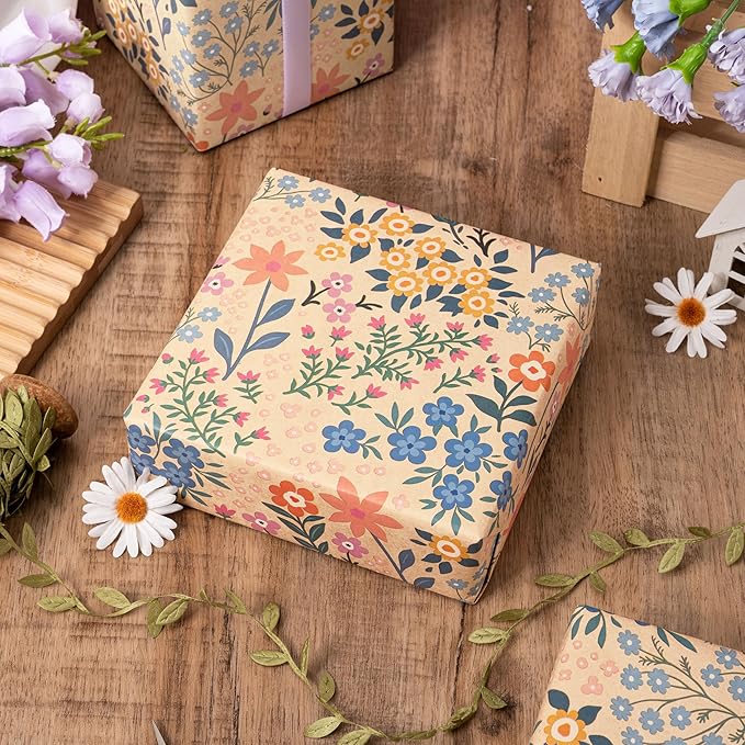 RUSPEPA Kraft Floral Wrapping Paper Roll - Image 5
