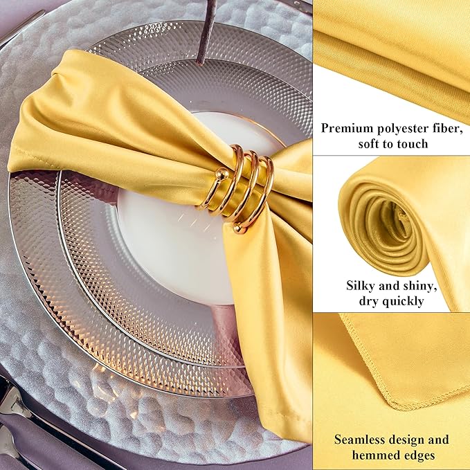 Aneco 12 Pieces Satin Napkin Square 20 x 20 Inches Dinner Napkins Weddings - Image 4