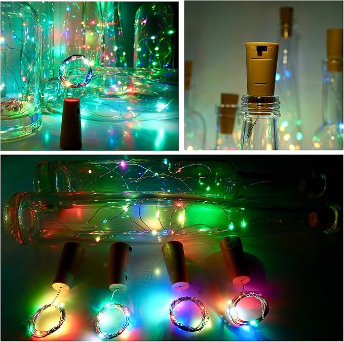 Wine Bottle Lights with Cork 15Pack 10 LED 40 Inches Battery Operated Silver - Image 3
