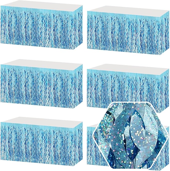 6Pack 29 x108 Inch Light Blue Wave Foil Fringe Table Skirts Metallic Banner by Ferwzsr