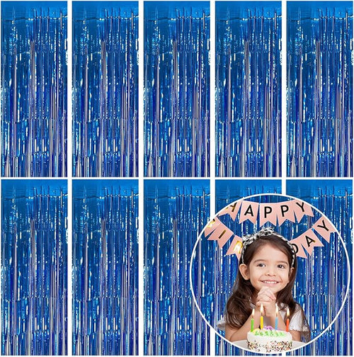 10 Pack Foil Curtain Backdrop Blue Metallic Tinsel Foil Fringe Curtains Photo by KEJ