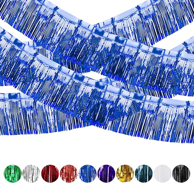 4 Pack Iridescent Float Fringe Curtains, Metallic Foil Fringe Garland Shiny by ILHSTY