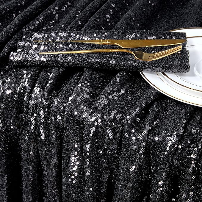 QueenDream Seamless Sequin Tablecloth 90x132 Inch Black Rectangular Tablecloth - Image 2