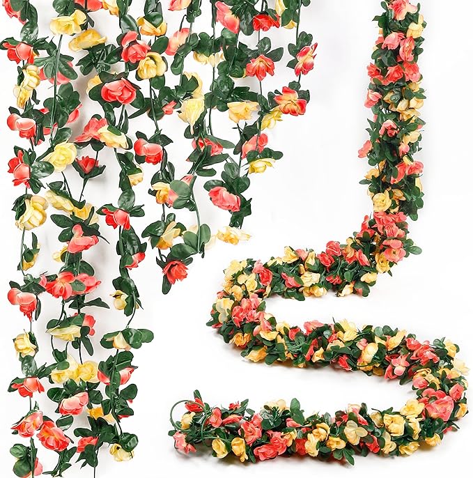 Miracliy 5Pcs 41FT Flower Garland Artificial Rose Arch Vines Fake Spring Floral by Miracliy