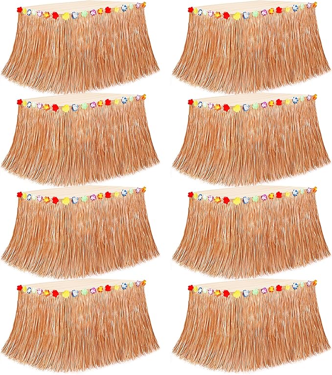 8PCS Hawaiian Table Skirt, Luau Themed Grass Table Skirt Party Supplies by Huskein