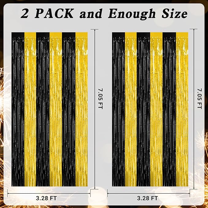 2 Pack Graduation Backdrop, 3.28 FT x 7.05 FT Black and Gold Foil Fringe - Image 2