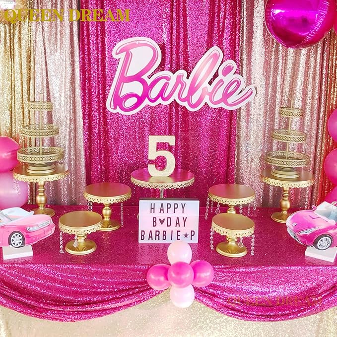 Hot Pink Sequin Backdrop 2 Panels 2FTx8FT Photo Backdrop Curtains Glitter - Image 3