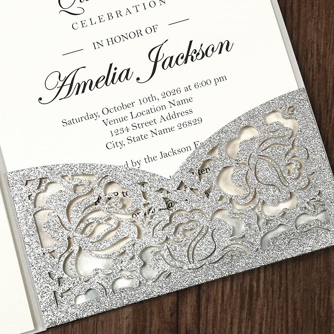 DORIS HOME 50pcs Laser Cut Quinceanera Invitation Pockets - Image 4