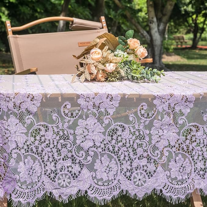 TINWIN Purple Lace Tablecloth 60x120 Inch Rectangle Vintage Runner Eyelash by TINWIN