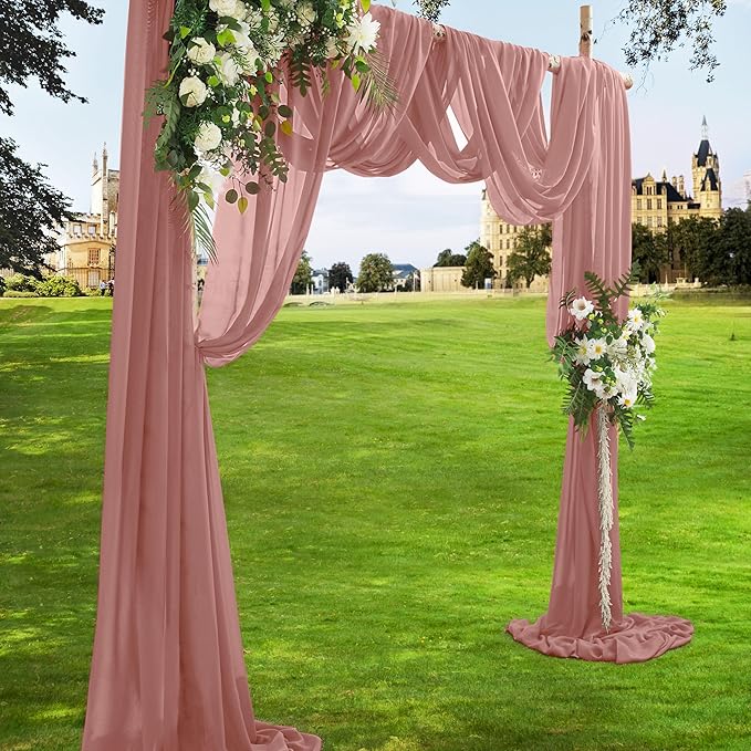 VACVELT Wedding Arch Draping Fabric Dusty Rose Chiffon, 1 Panel Sheer Drapes 30 - Image 2