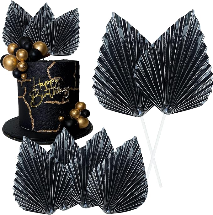Gyufise 6Pcs Paper Palm Fan Cake Toppers Palm Spear Leaves Fan Cupcake Toppers by Gyufise