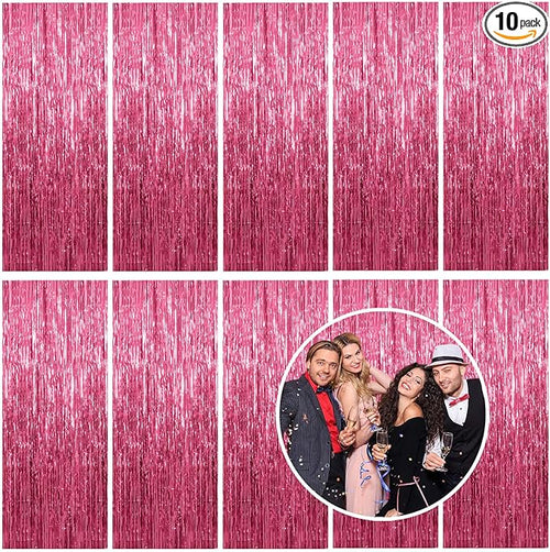 10 Pack Foil Curtain Backdrop Pink Metallic Tinsel Foil Fringe Curtains Photo by KEJ