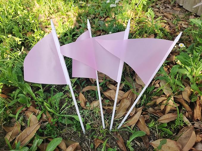 12 Pack Pink Pennant Flags Small Mini Hand Held Solid Color Pennant On Sticks - Image 7