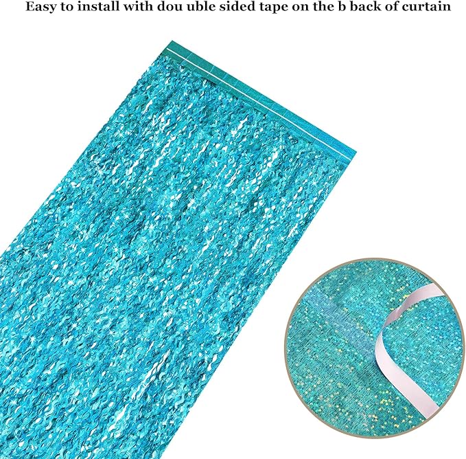 4 Pack Teal Aqua Blue Wavy Foil Fringe Curtains Party Decorations - Image 5