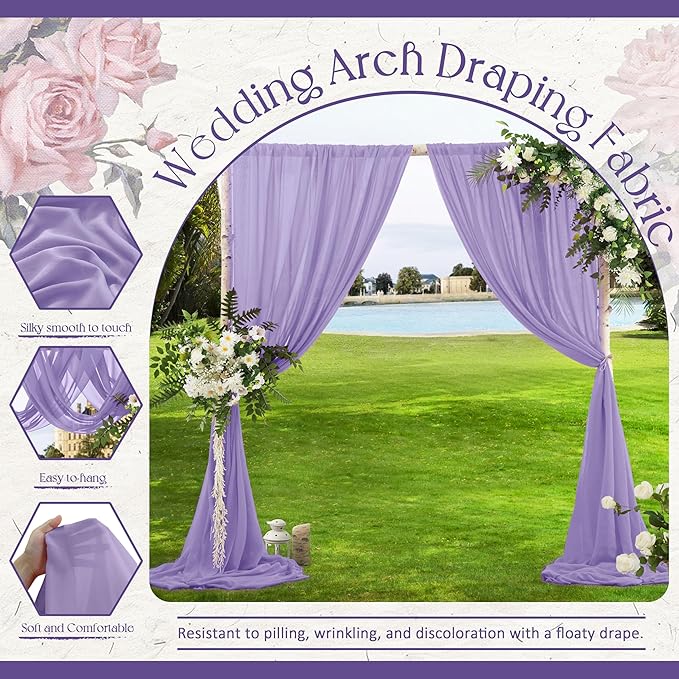 VACVELT Wedding Arch Draping Fabric, Lilac Chiffon, 2 Panels Sheer Drapes - Image 4