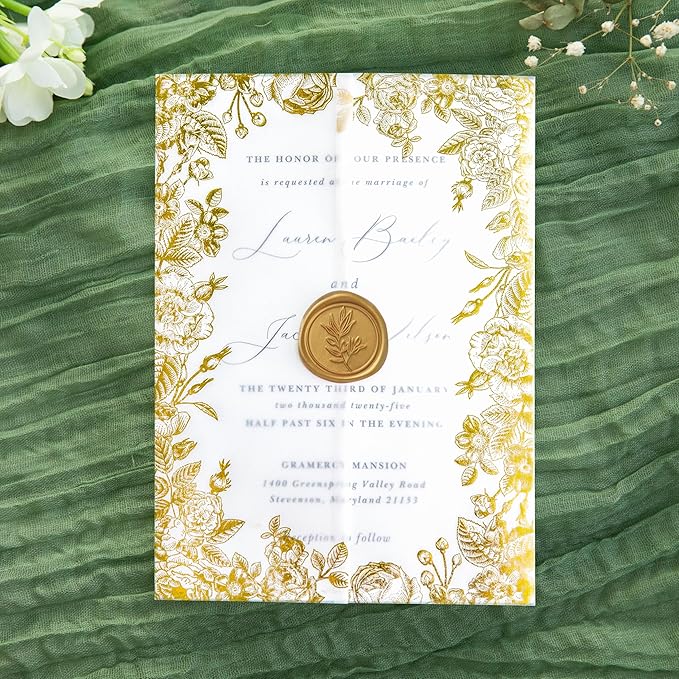 PONATIA 50 PCS Vellum Jackets for 5x7 Wedding Invitation Cards- 135gsm Floral - Image 3