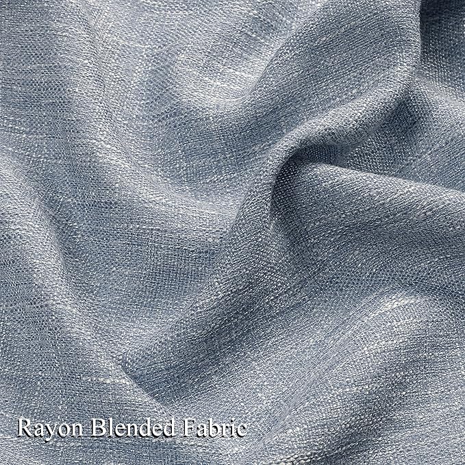 Vision Home Chambray Blue Pinch Pleated Semi Sheer Curtains Textured Light - Image 4