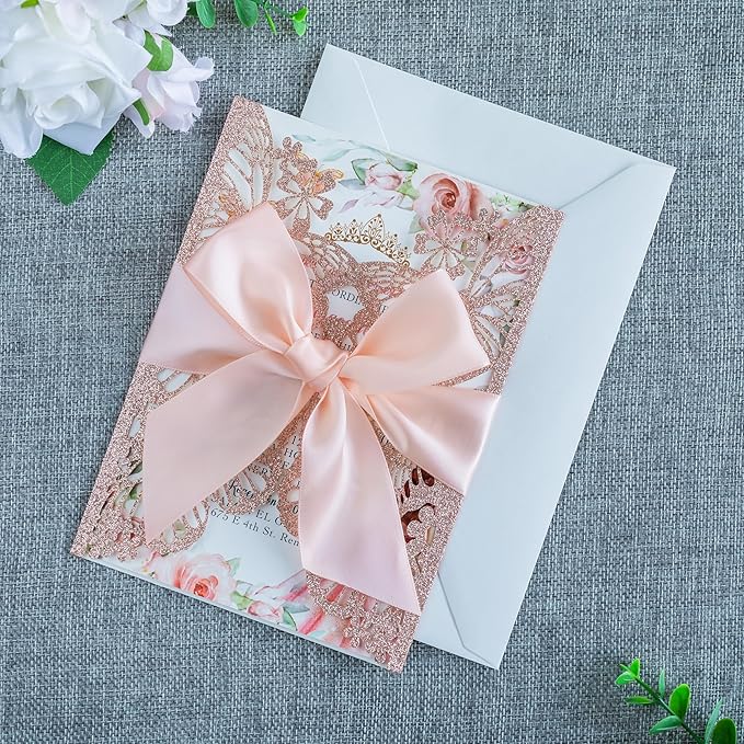 20 PCS 5.12x7.2 Butterfly Personalized Quinceanera Invitation, Customized XV - Image 7