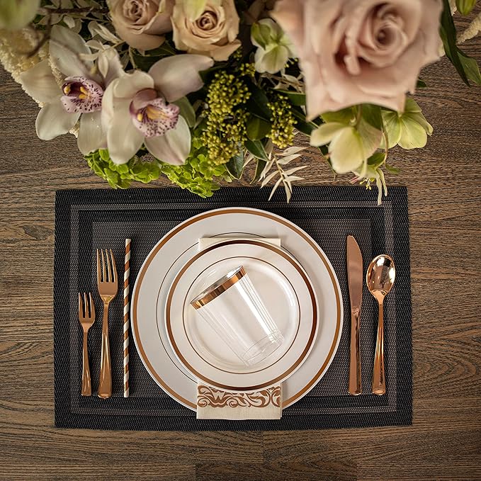 Neatiffy 225 Pcs Rose Gold Rim Plastic Dinnerware Set | 25 x | - Image 3