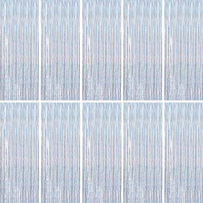 BTSD-home 10 Pack Laser Silver Foil Fringe Curtain Metallic Streamer Party by BTSD-home