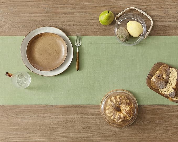 ZeeMart Linen Textured Border Table Runner, 14 x 108 Inch Green, Farmhouse - Image 4