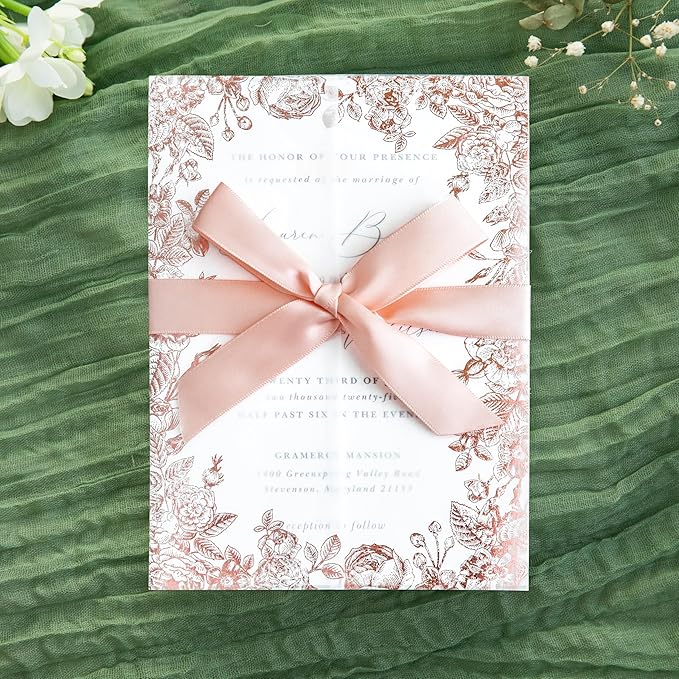 PONATIA 50 PCS Vellum Jackets for 5x7 Wedding Invitation Cards- 135gsm Floral - Image 7