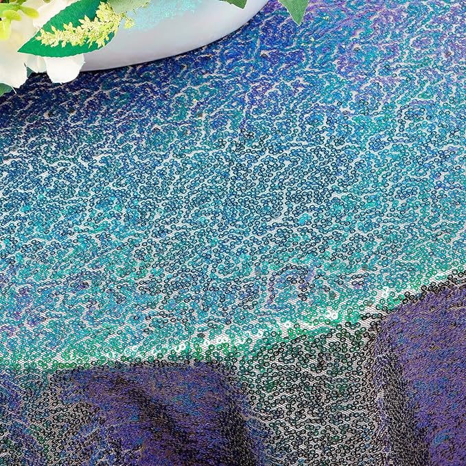 ShinyBeauty 36”x36” Iridescent Green Sequin Tablecloth - Image 5