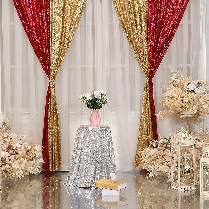 Red Sequin Backdrop Curtains, 2ft x 8ft Sequin Photography Backdrop Curtain 2 - Image 3