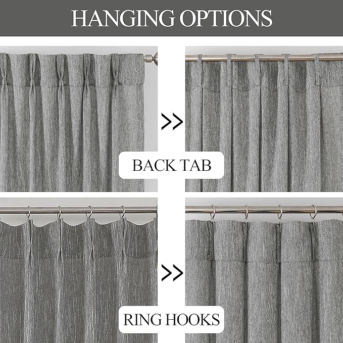 Vision Home Pinch Pleated Gray Semi Sheer Curtains Textured Light Filtering - Image 3