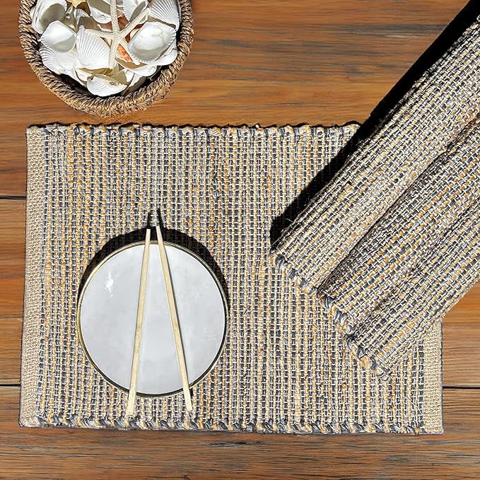 Chardin Home Natural Jute & Grey Placemats, 13x19 Inch Dining Table Placemats - Image 7
