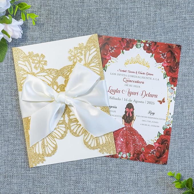 20 PCS 5.12x7.2 Butterfly Quinceanera Invitation, Laser Cut Wedding Invitation - Image 2
