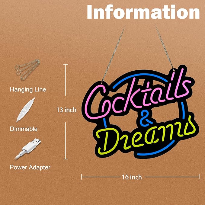 Ultrathin Cocktails Dreams Neon Sign Art Wall Lights - Image 5