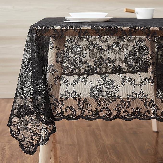 LinenZone Black Rectangle Tablecloth - Image 2