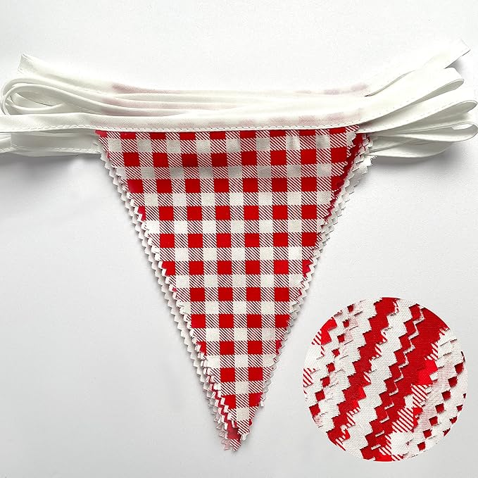32Ft Red Party Decorations Red Plaid Checkered White Triangle Flag Gingham - Image 6