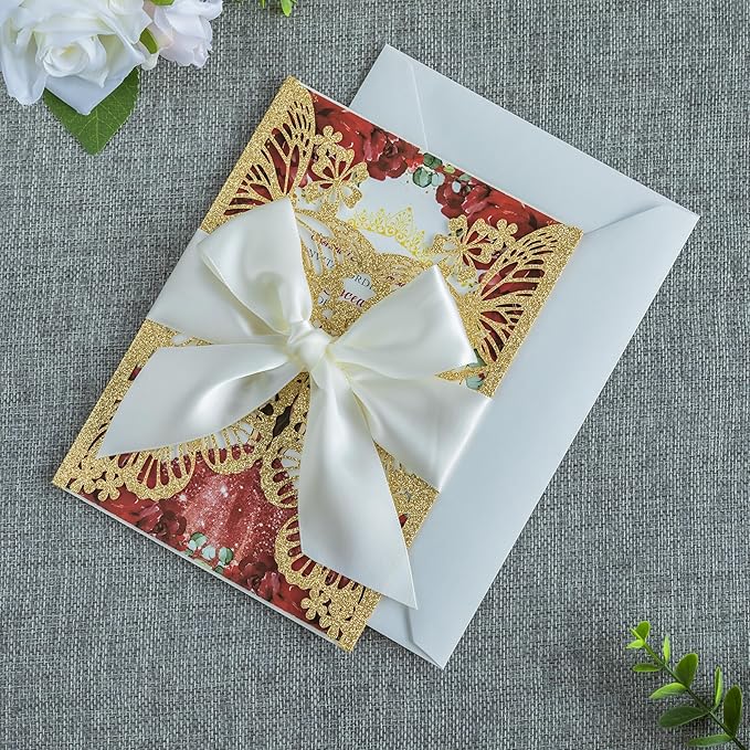 20 PCS 5.12x7.2 Butterfly Quinceanera Invitation, Laser Cut Wedding Invitation - Image 4