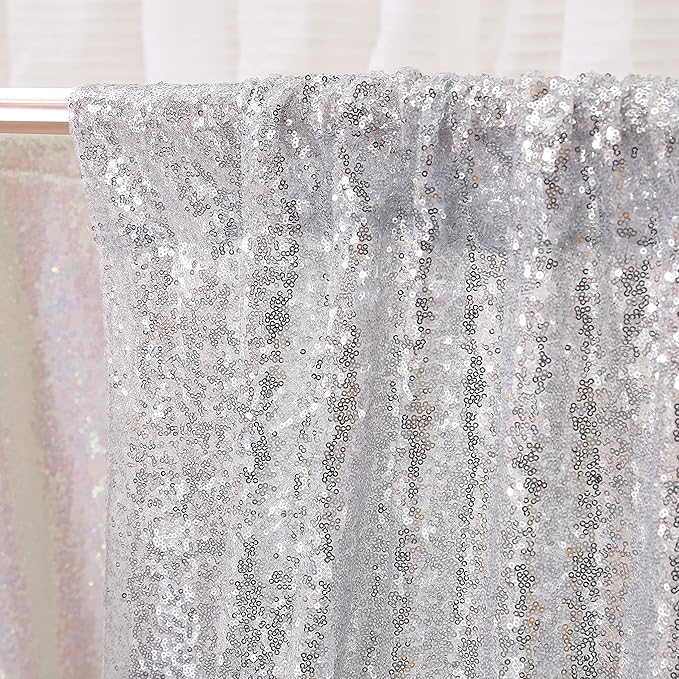 Poise3EHome Silver Sequin Backdrop Curtains, 4 Panels 2FTx8FT Glitter Background - Image 4