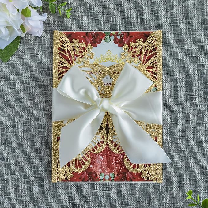 20 PCS 5.12x7.2 Butterfly Quinceanera Invitation, Laser Cut Wedding Invitation - Image 3