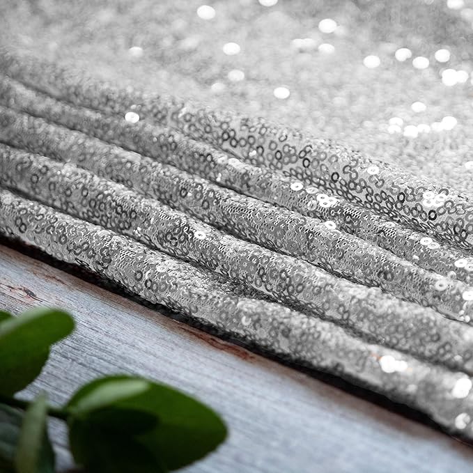 JYFLZQ Silver Sequin Backdrop Curtains 8ft x 8ft 1 Panel Glitter Photo Booth - Image 8