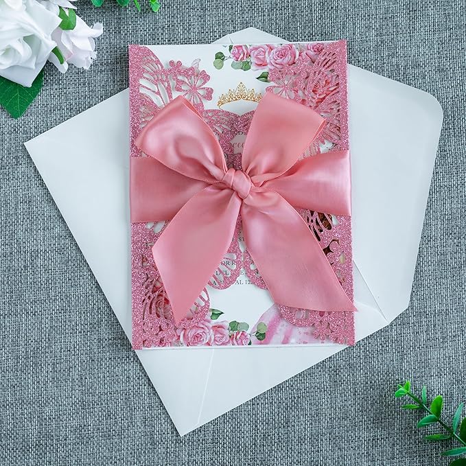 20 PCS 5.12x7.2 Butterfly Quinceanera Invitation, Laser Cut Wedding Invitation - Image 7
