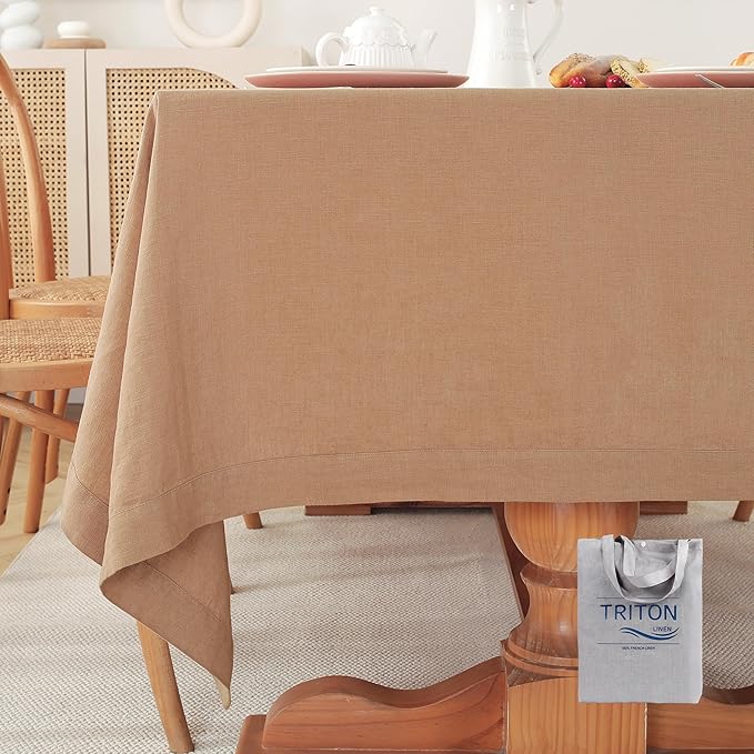 100% Pure French Linen Tablecloths 55x55inch Durable Stonewashed Square Table by TritonLinen