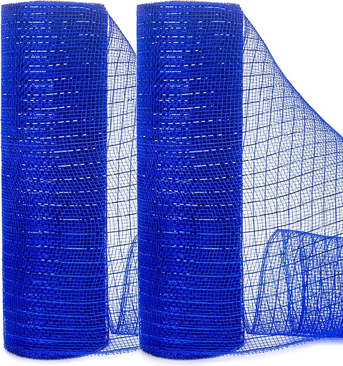Ribbli 2 Rolls Royal Blue Mesh Ribbon, 10 inch x 30 feet Each Roll, Metallic by Ribbli